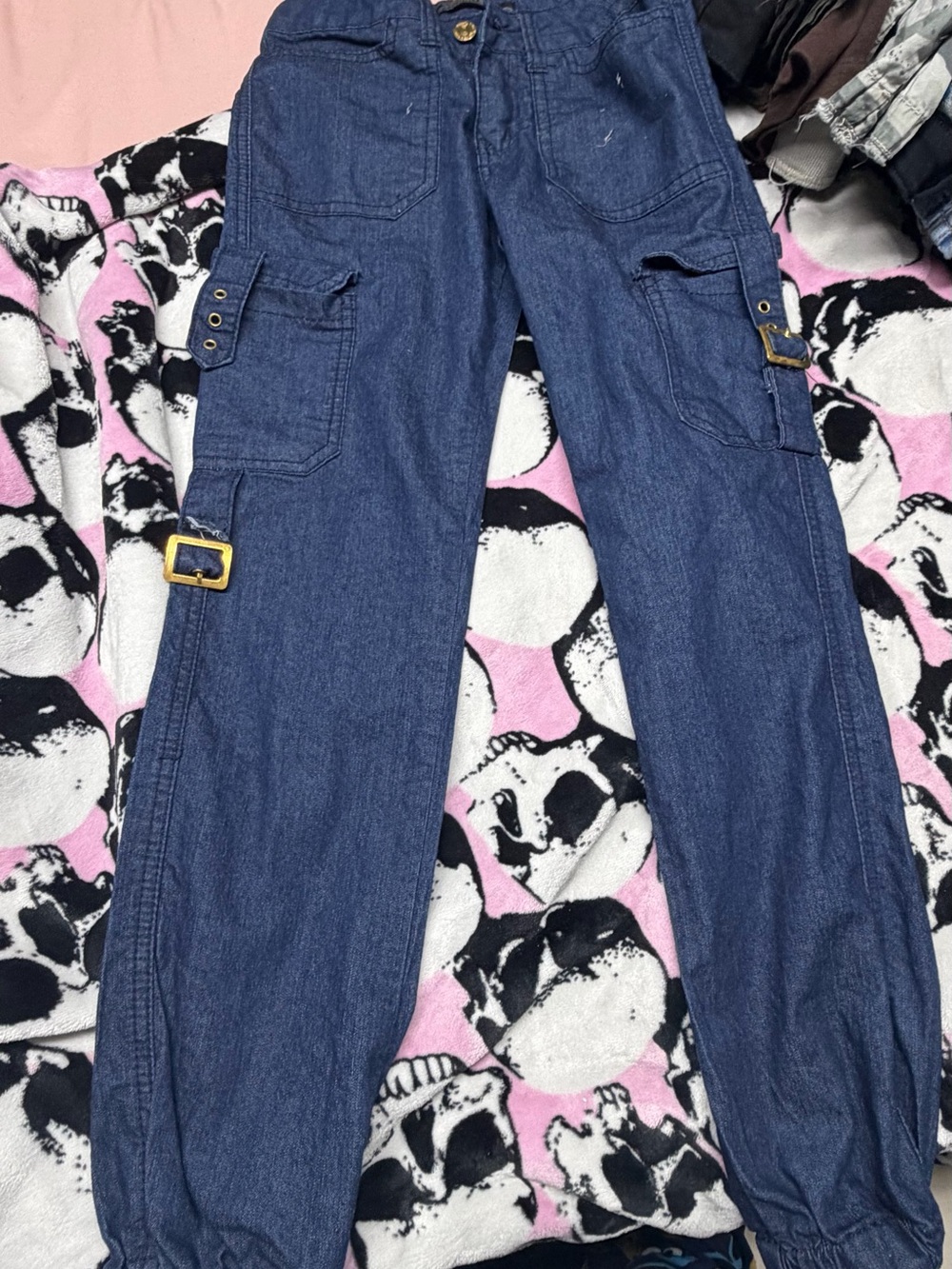 Unbranded Dark Blue Cargo Jeans with Buckle Details